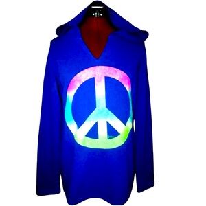 JUSTICE Size 12 Blue sweatshirt/hoodie with cute multi color glitter peace sign